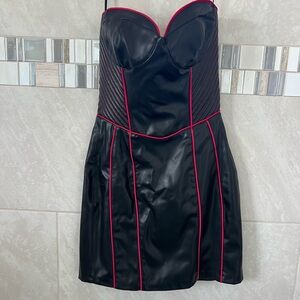 Black faux leather pleather and Red strapless Zara mini dress - size S